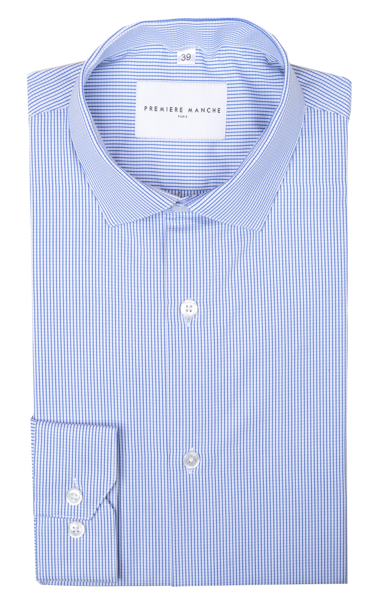 Chemise à carreaux bleue et blanche en popeline