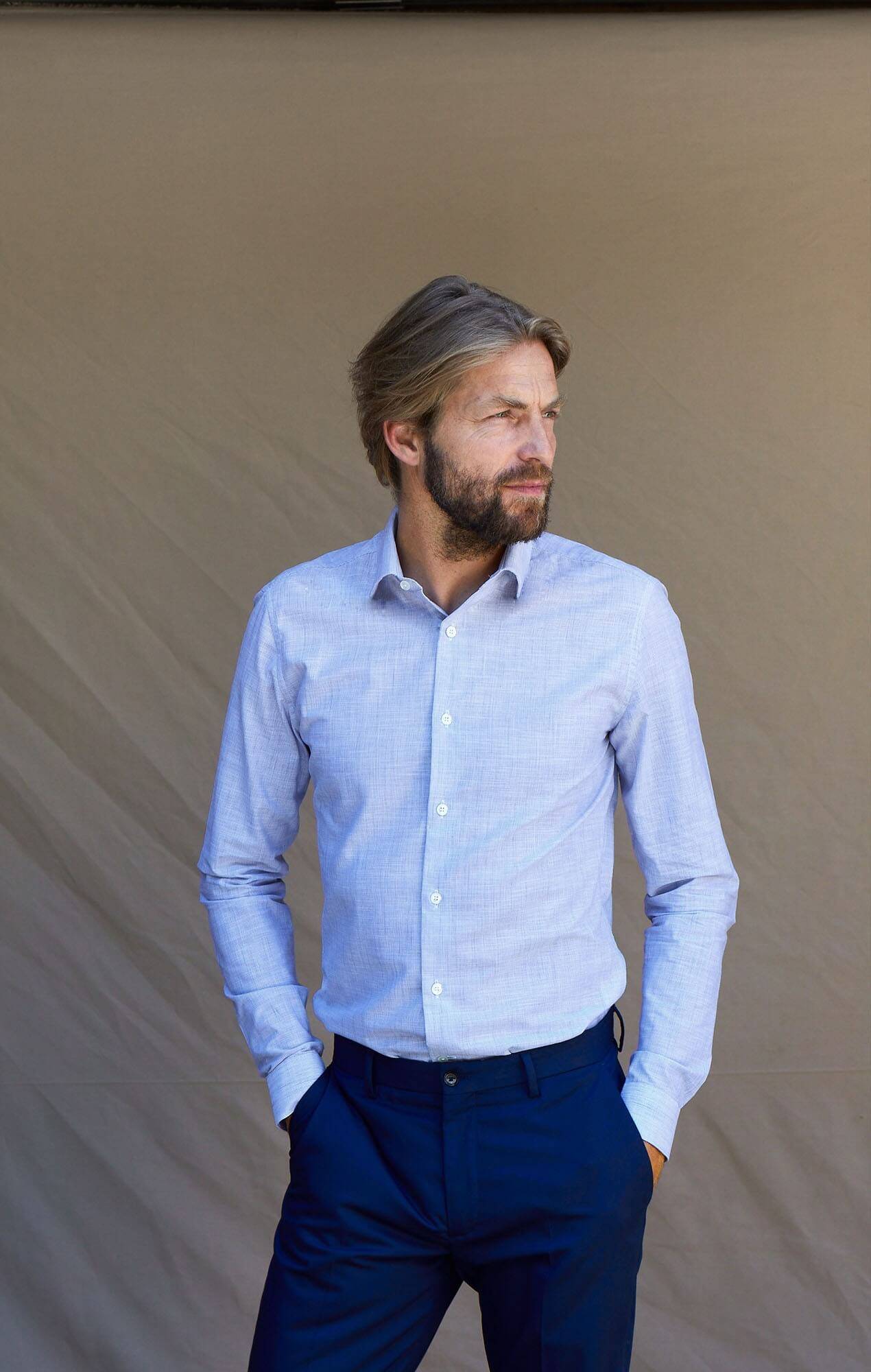 Blue striped chambray