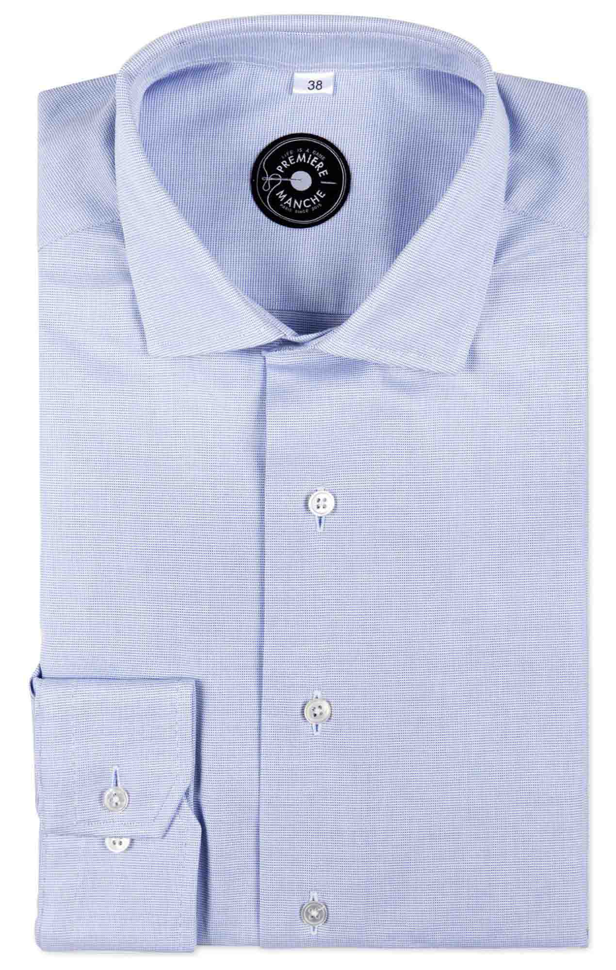 Blue micro-checked dobby