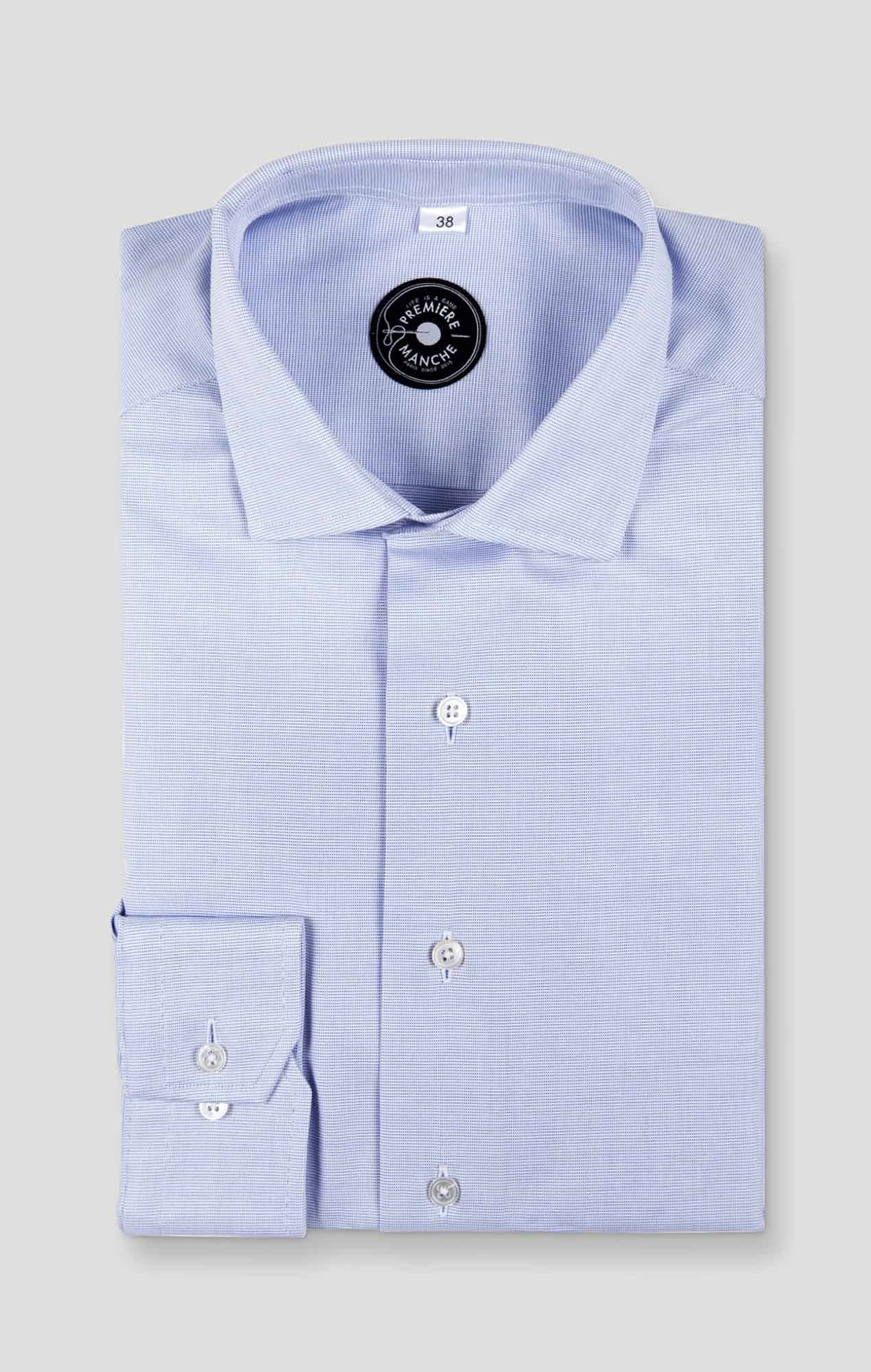 Blue micro-checked dobby