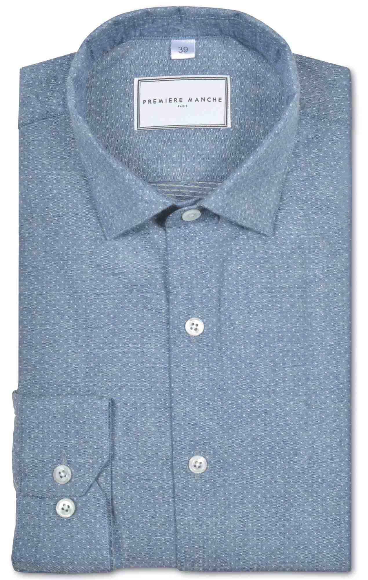 Blue oxford shirt with dots