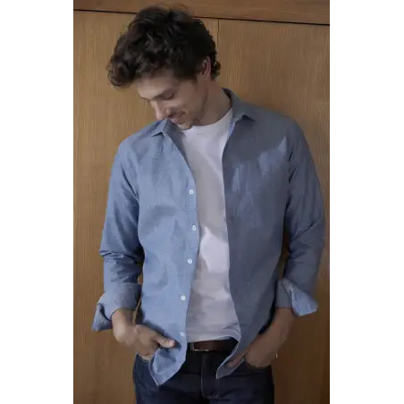 Blue oxford shirt with dots
