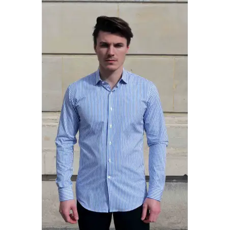 Blue poplin striped shirt