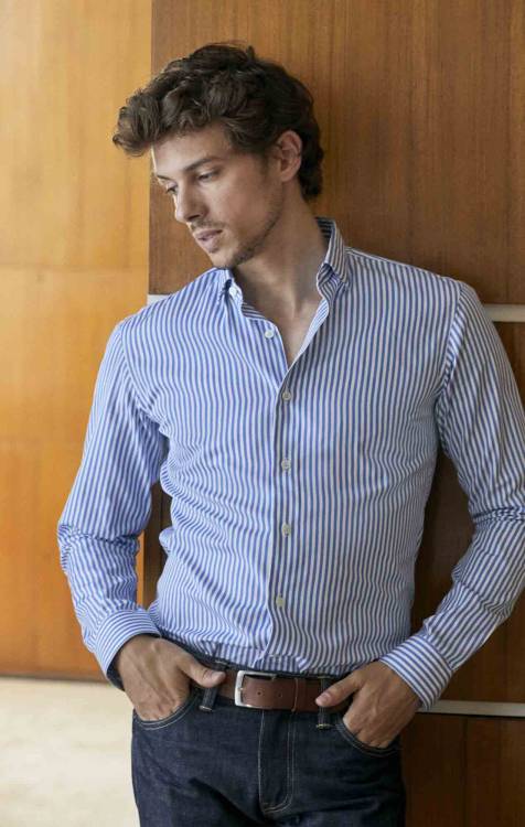 Blue poplin striped shirt