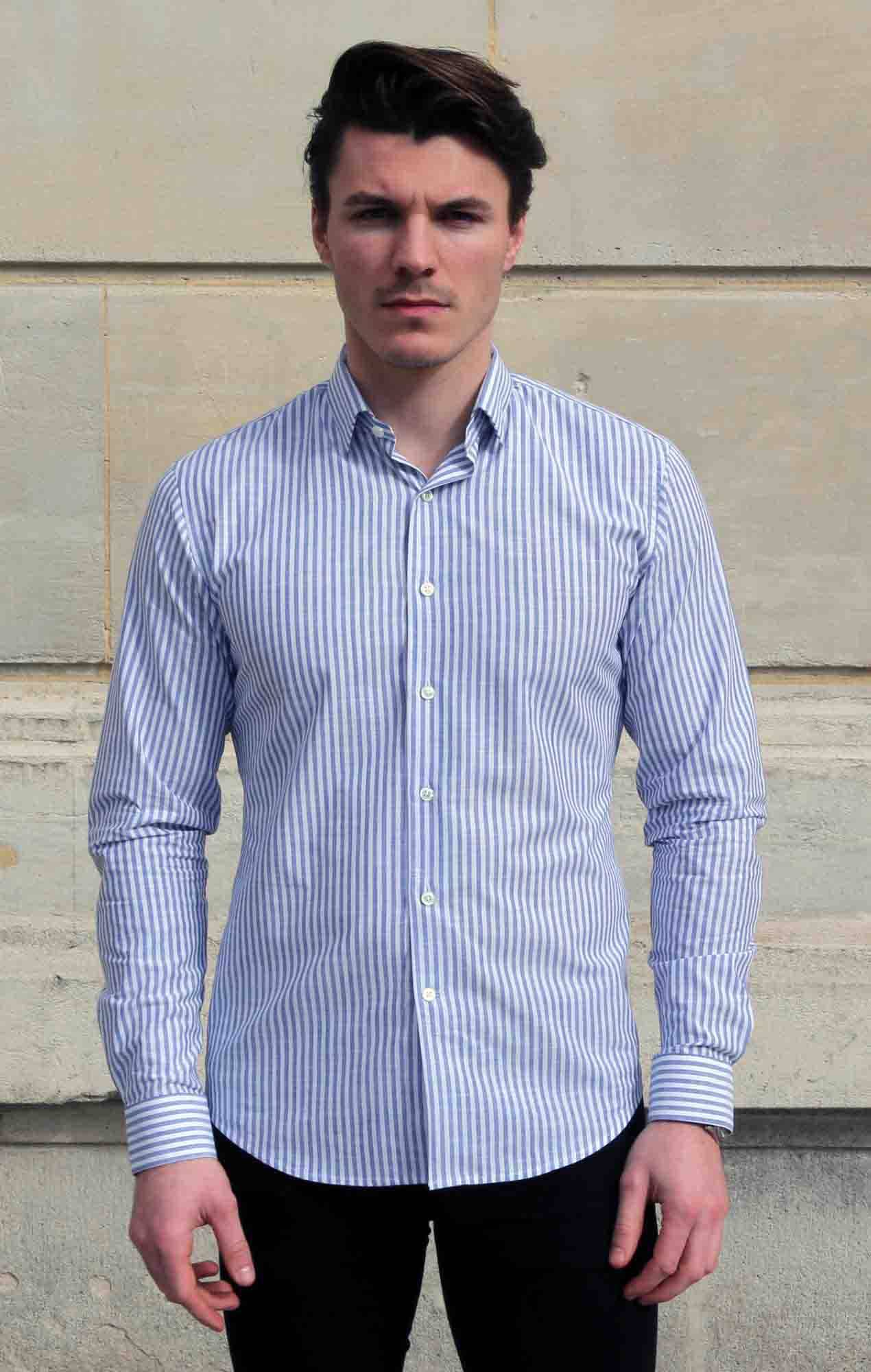 Blue striped chambray