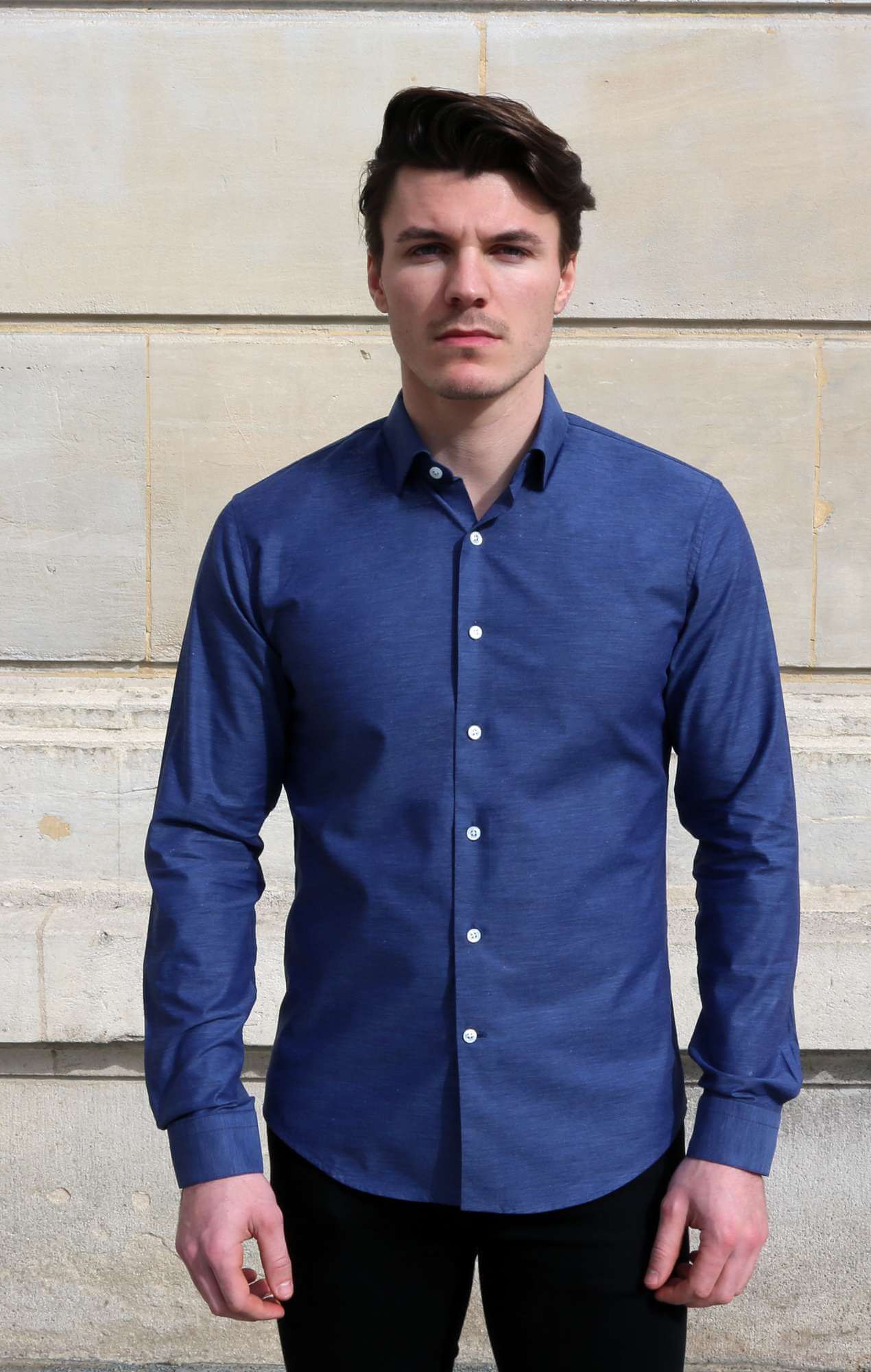 Blue houndstooth oxford shirt