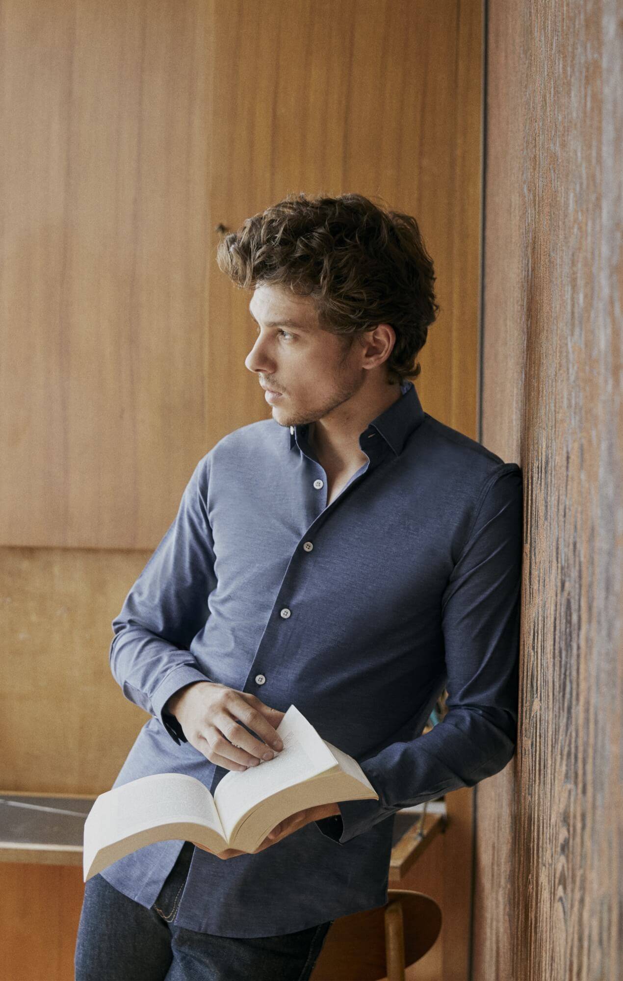 Blue houndstooth oxford shirt