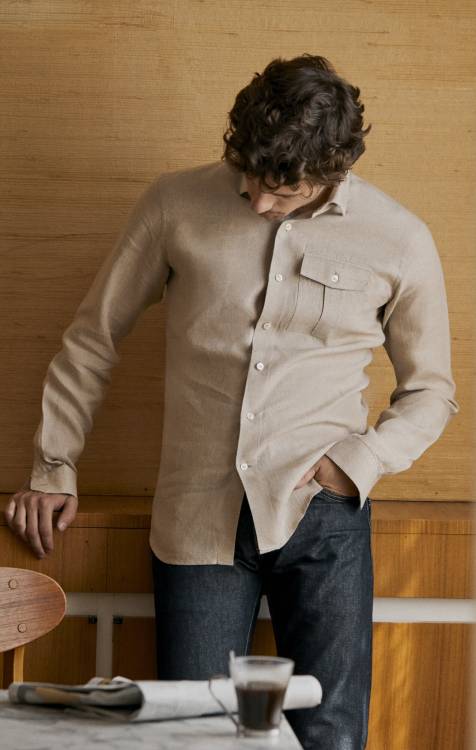 Chemise lin irlandais beige Chemises Hommes