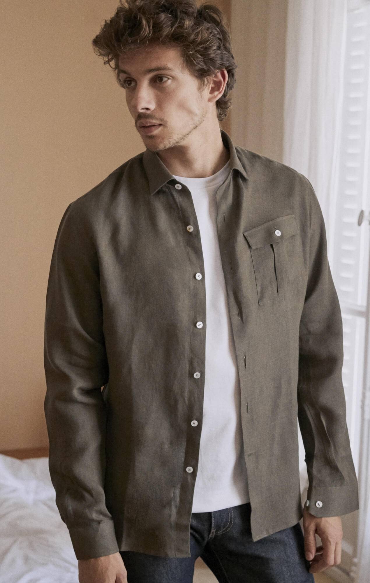 Chemise lin kaki Chemises casual