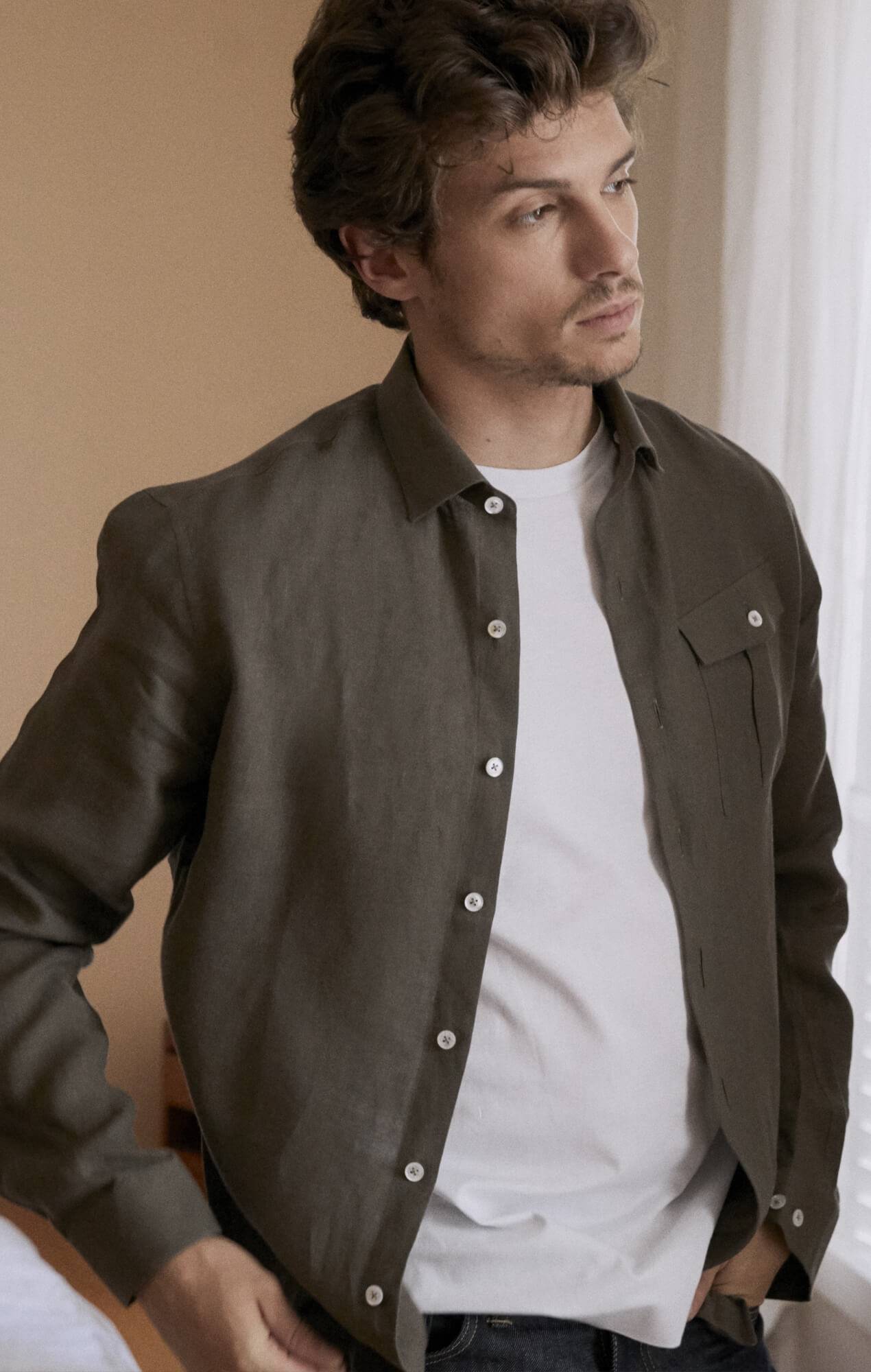 Chemise lin kaki Chemises casual