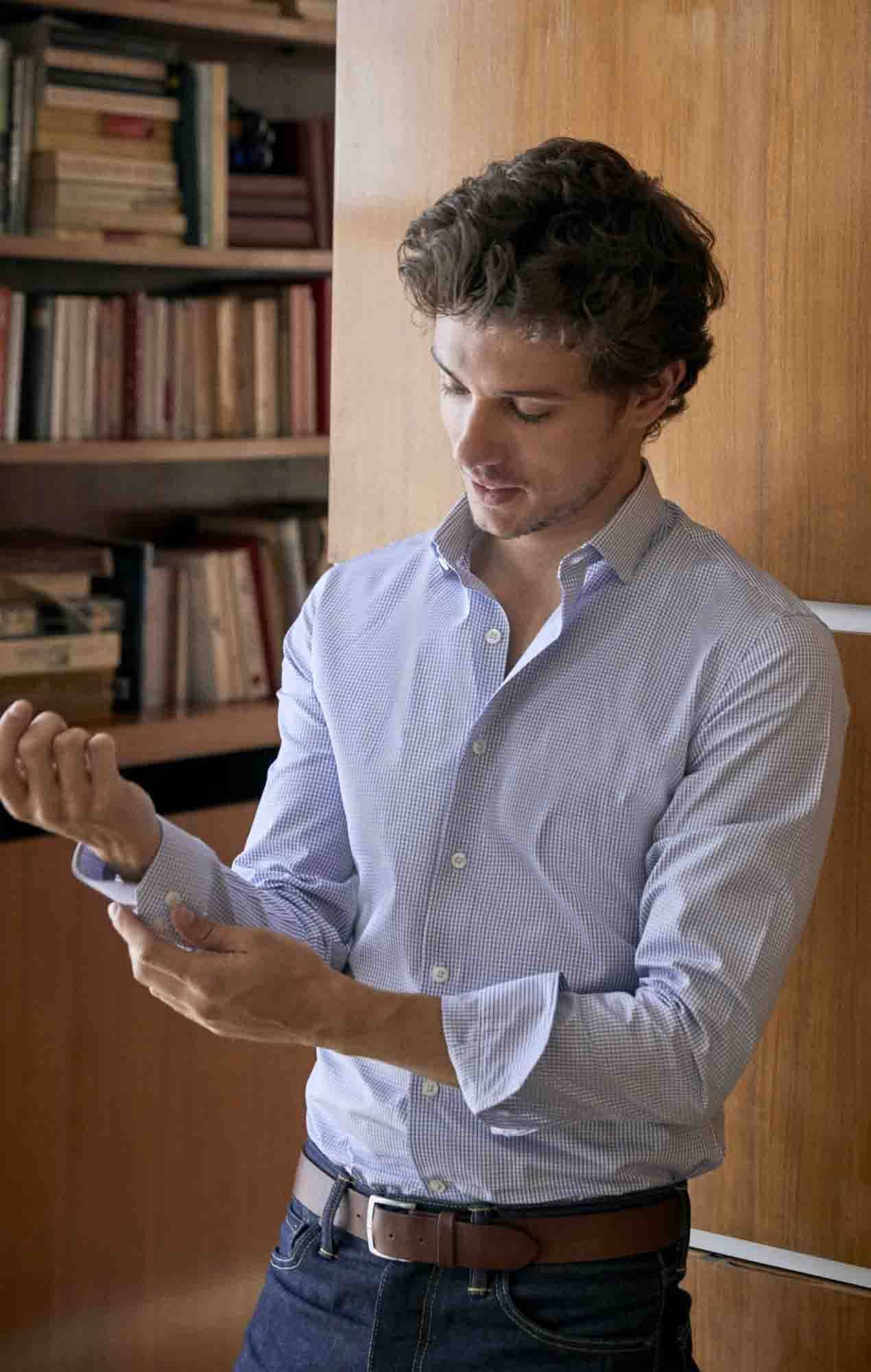 Chemise à carreaux bleu foncé Chemises Hommes