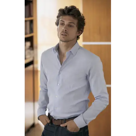 blue striped oxford shirt