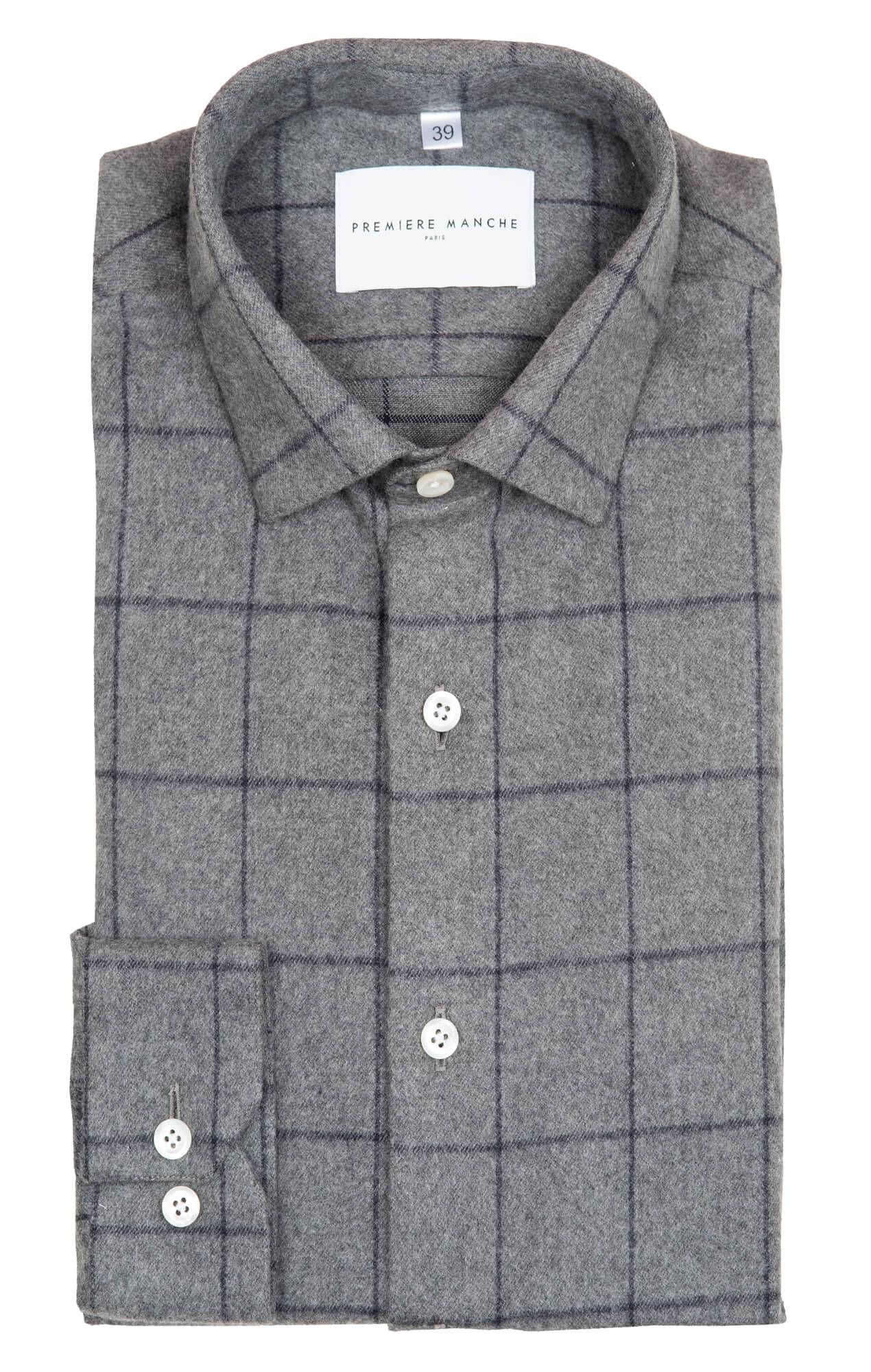 Chemise flanelle carreaux gris japonais Chemises Hommes