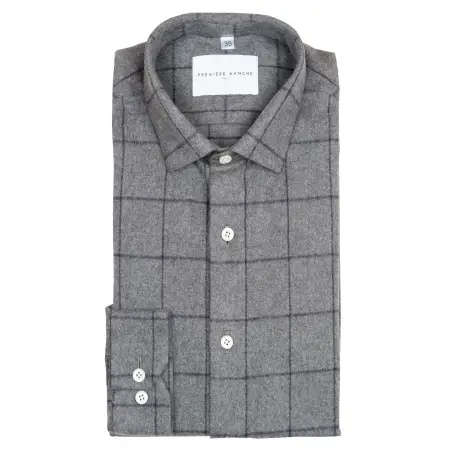 Chemise flanelle carreaux gris japonais Chemises Hommes
