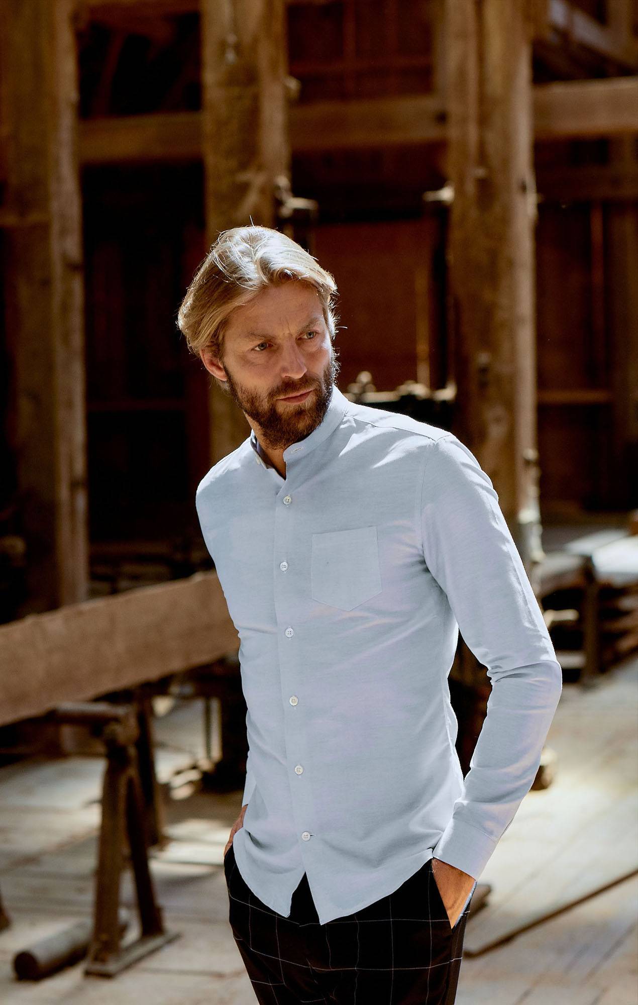 Chemise oxford bleu col officier Chemises Hommes