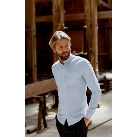 Blue oxford shirt officer collar
