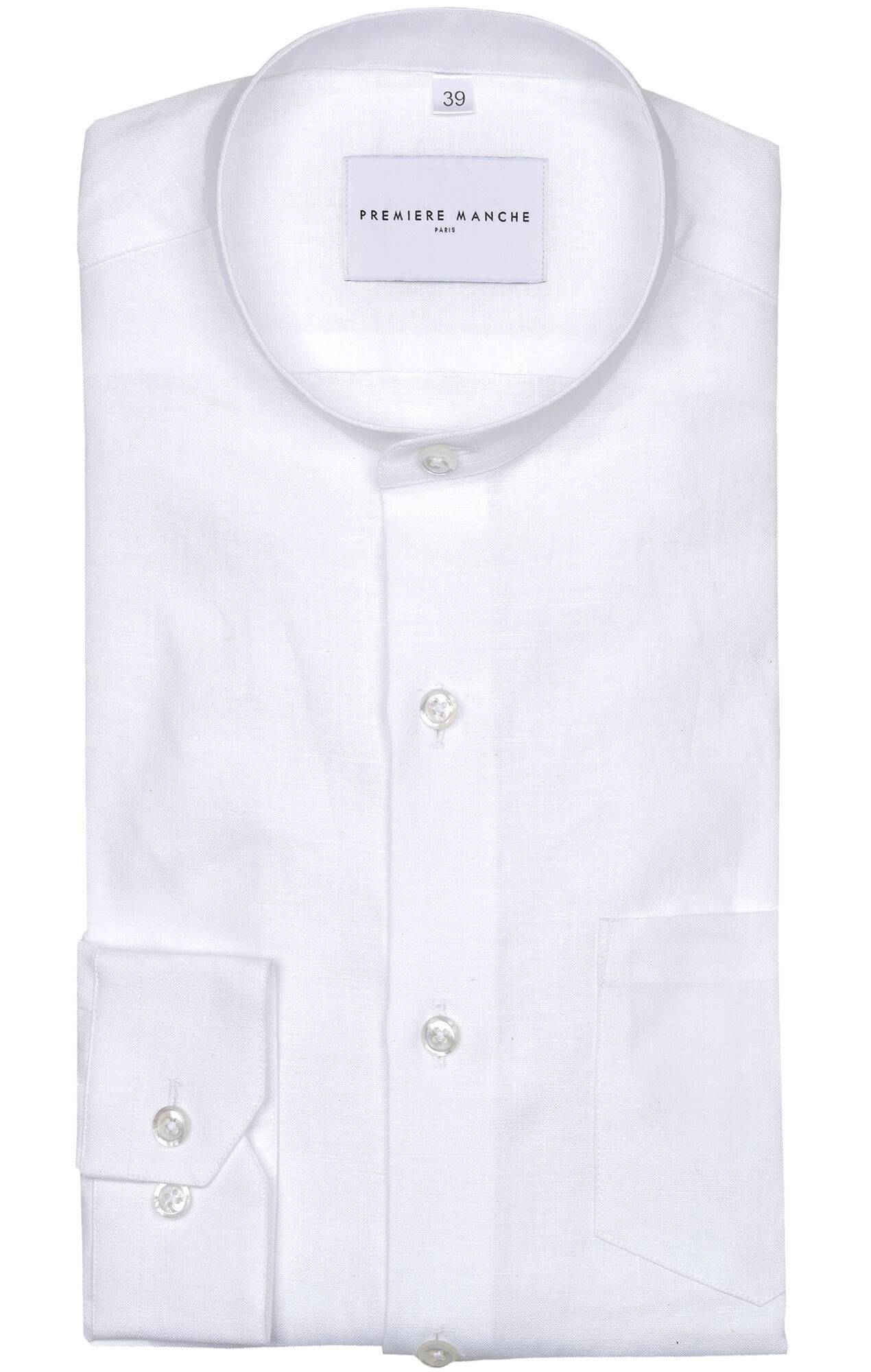 Chemise blanche lin irlandais col officier Chemises Hommes