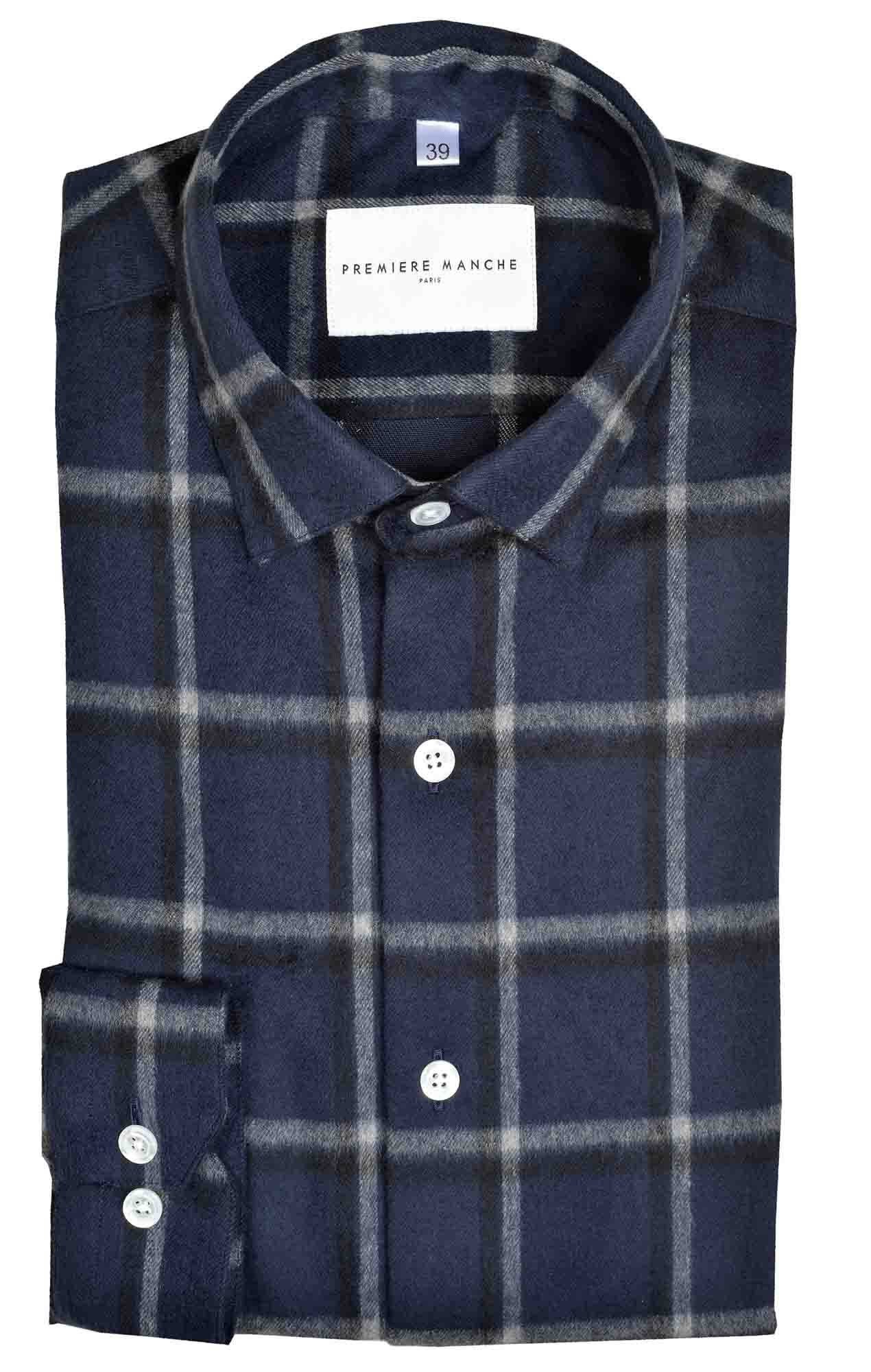 Chemise flanelle carreaux bleu japonais Chemises Hommes