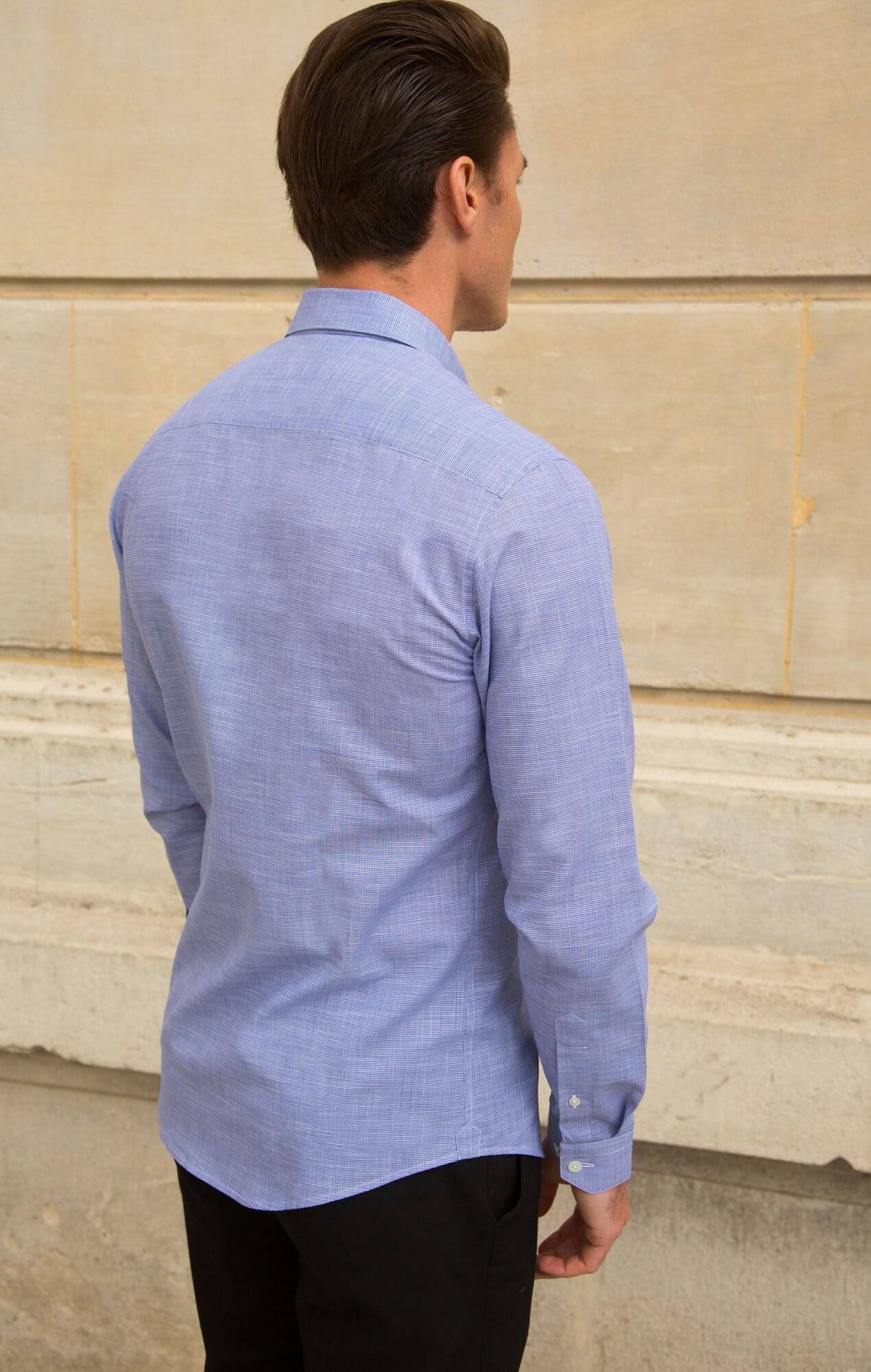 Chemise chambray bleue pied de poule Chemises Hommes