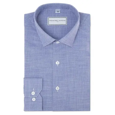 Chemise chambray bleue pied de poule Chemises Hommes