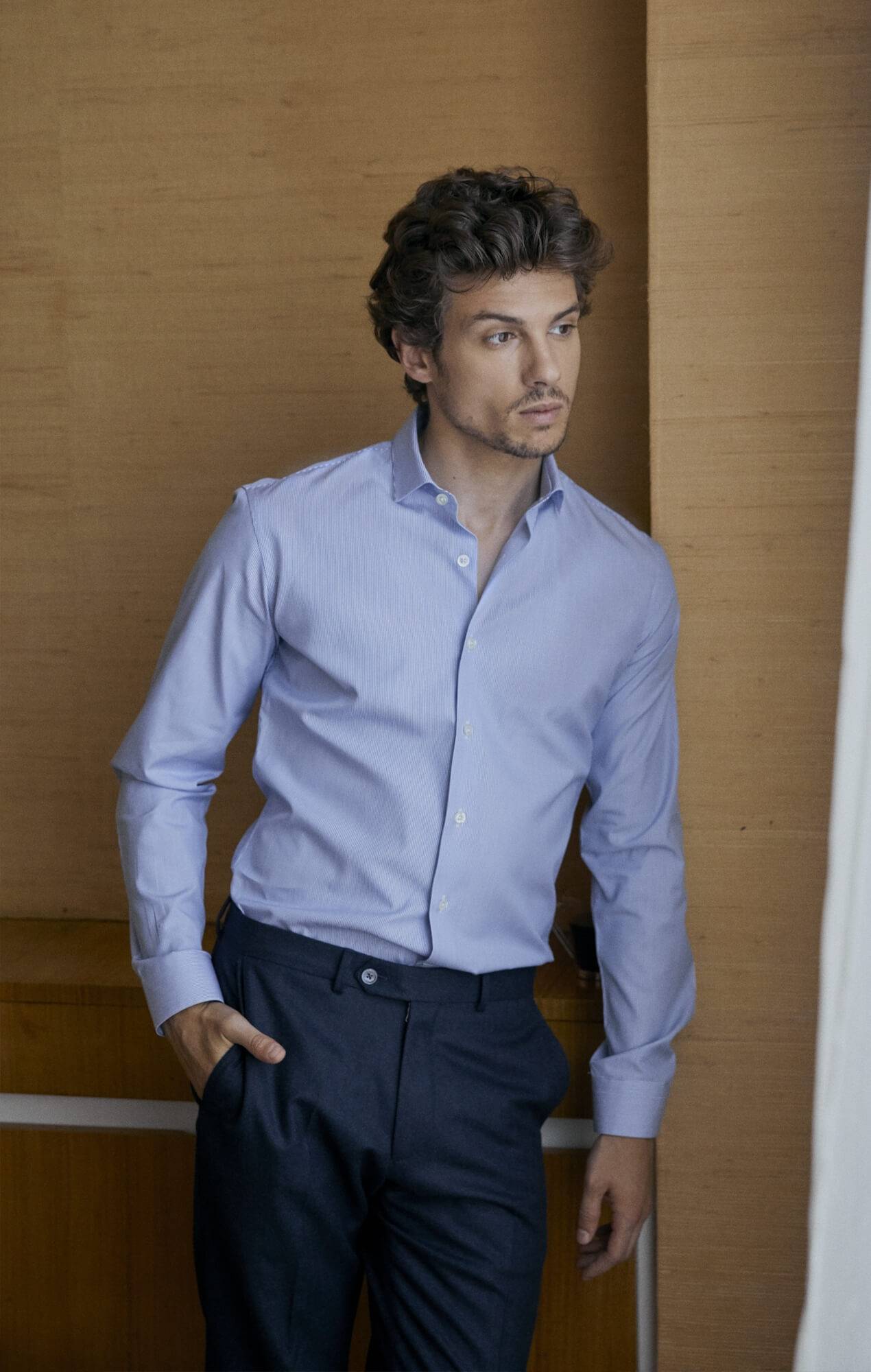 Chemise bleue milleraies Chemises Hommes
