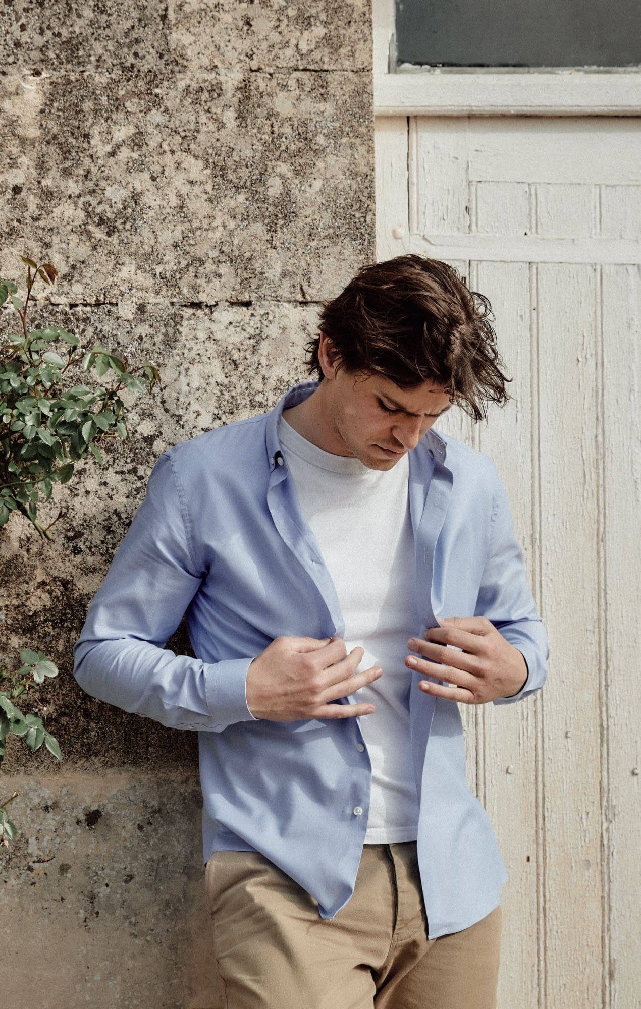 Chemise oxford bleue 100% coton Supima bio