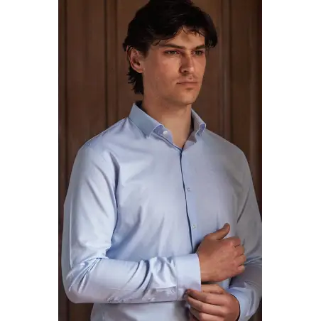 Chemise popeline petits carreaux bleu