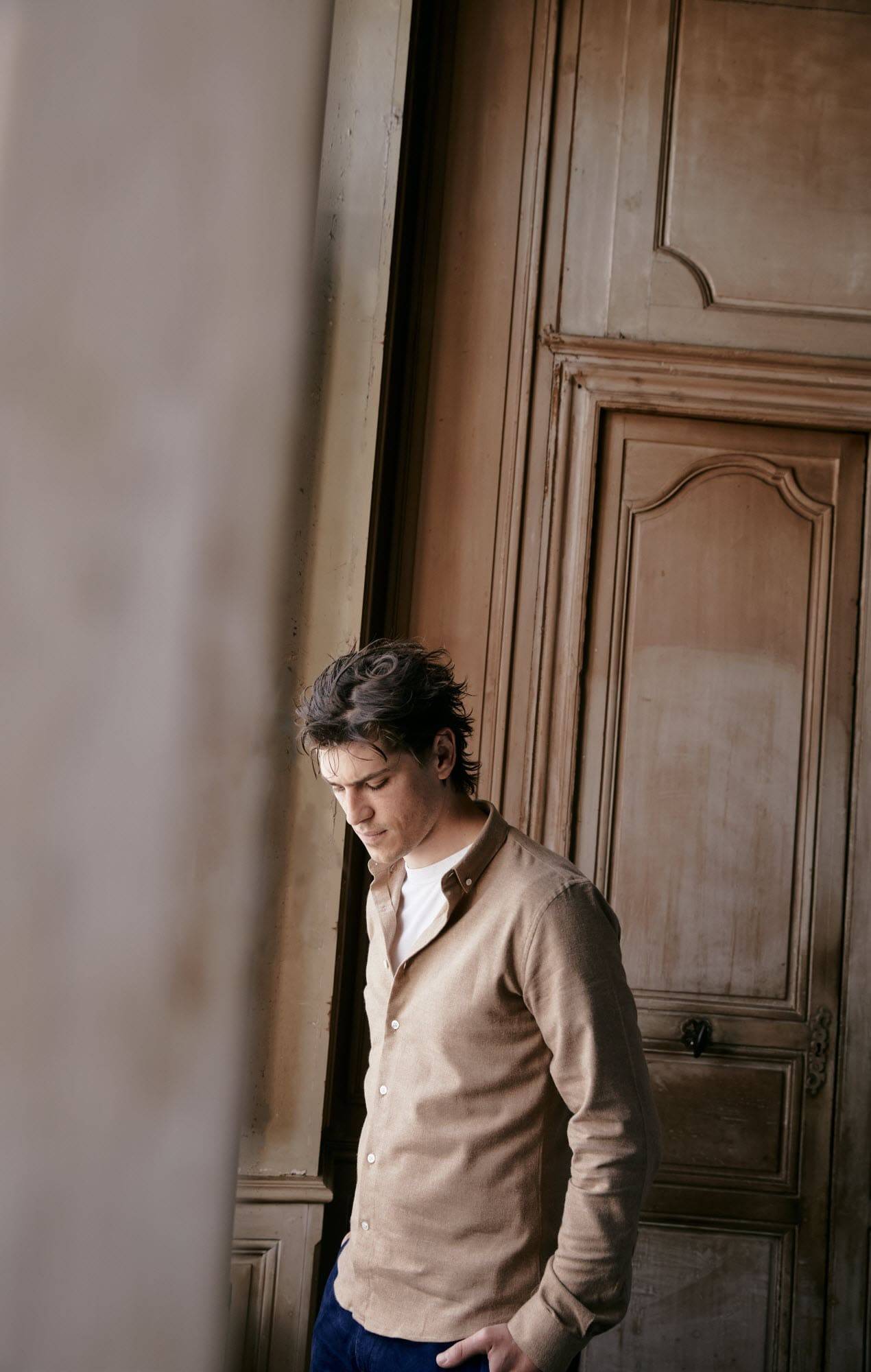 chemise flanelle beige