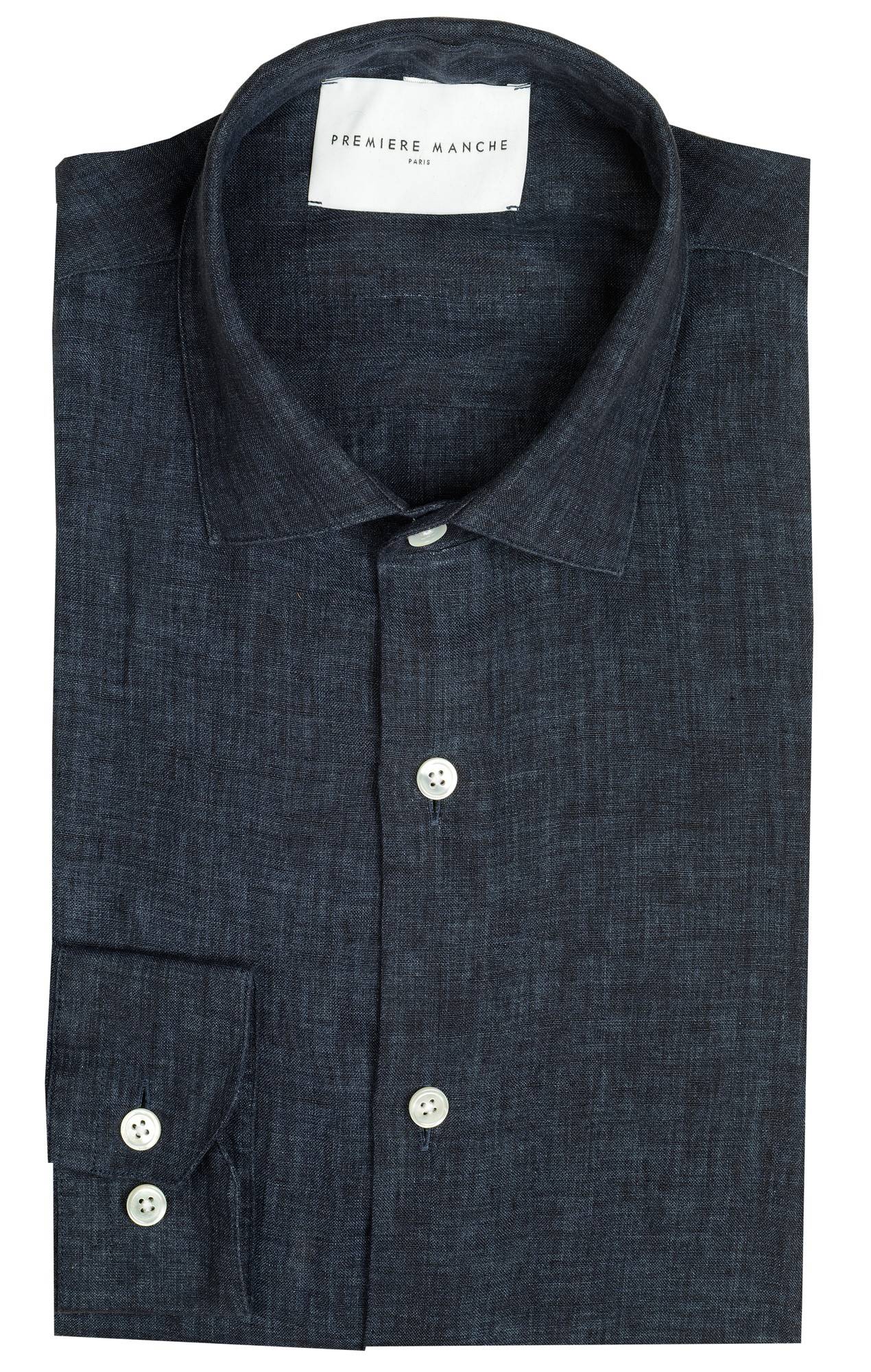 Chemise casual lin bleu marine homme