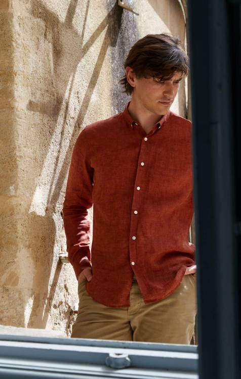 Rust-colored linen shirt