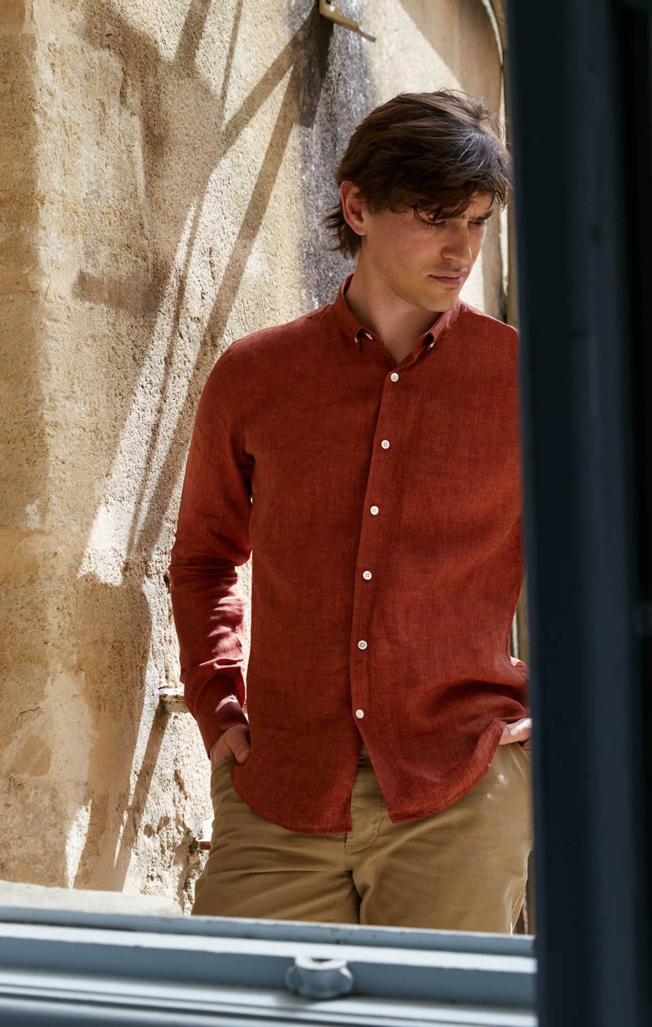 Chemise en lin rouille